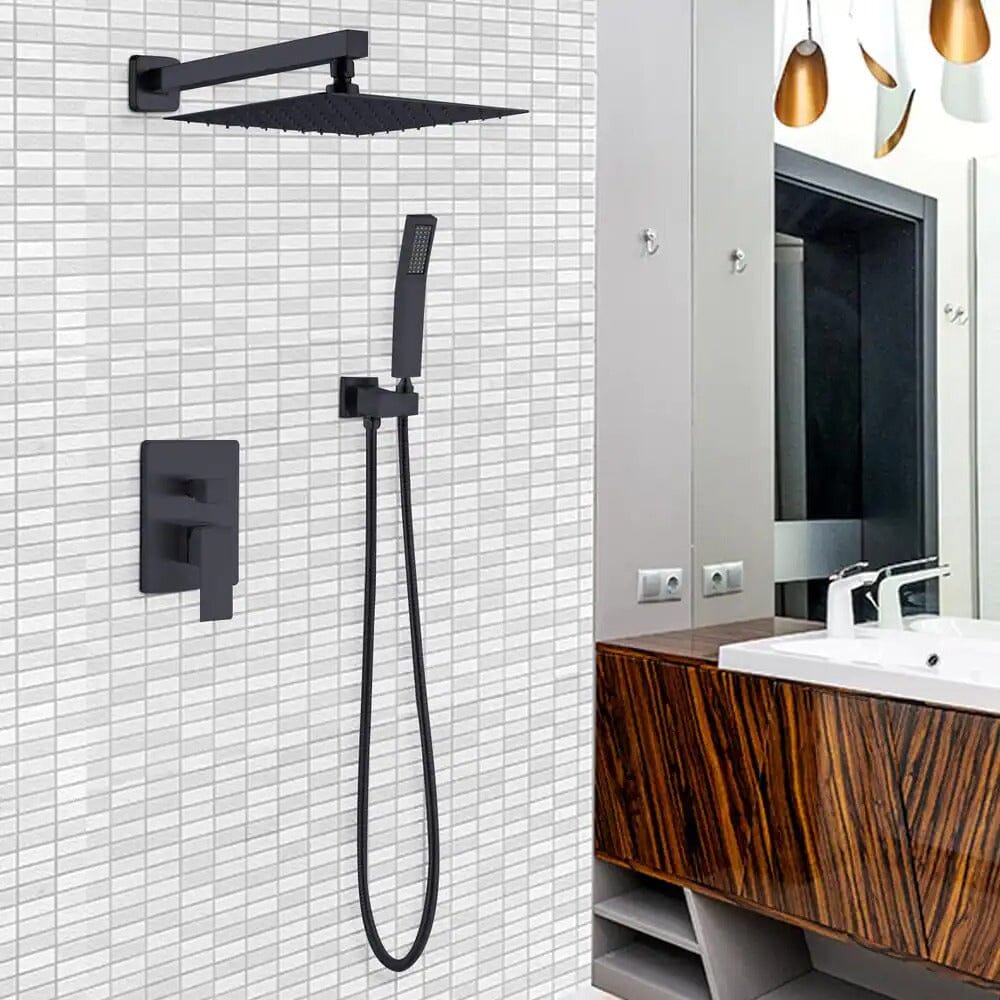 Square Dual Handle 2 Function Concealed Bathroom Shower Set - Matte Black
